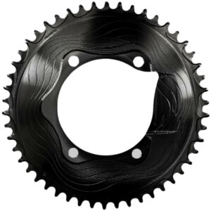 A black ALUGEAR chainring on a white background.