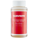 A 4oz bottle of SRAM DOT 5.1 Hydraulic Brake Fluid against a white background.