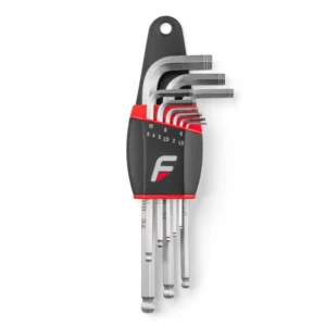 A set of silver Feedback Sports Hex Wrenches in a black and red holder.