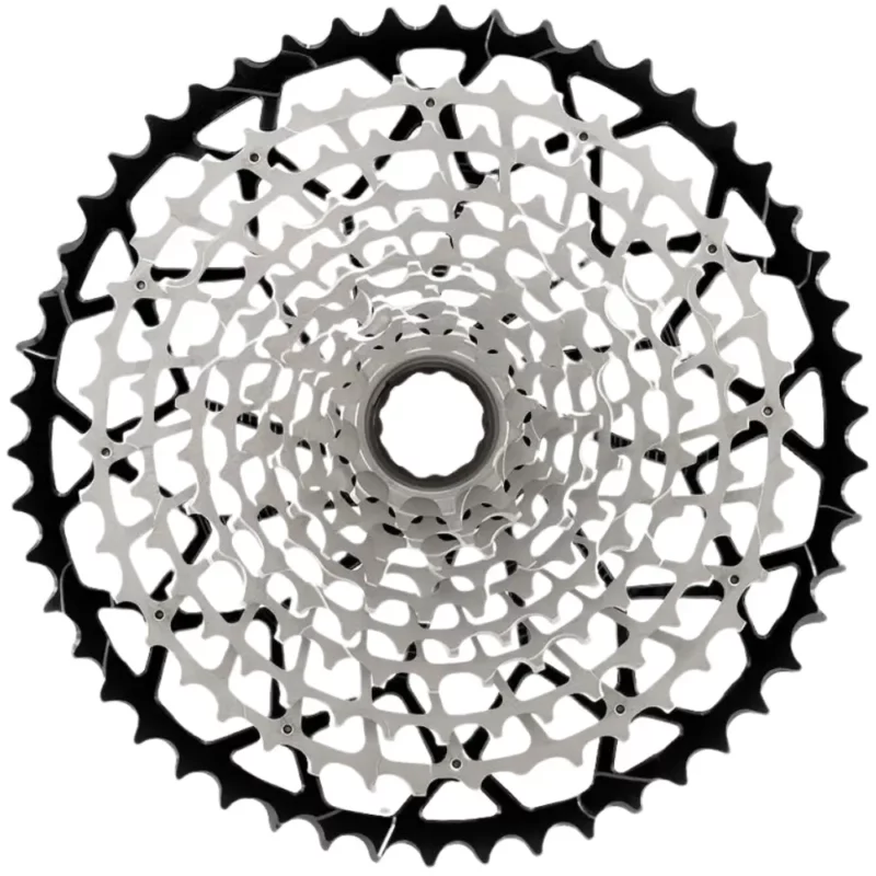 A silver and black Garbaruk SRAM XD 11-Speed MTB Cassette.