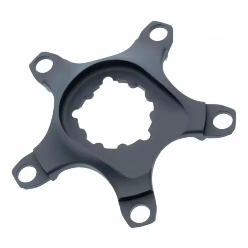 A black 110 5-Bolt Praxis Direct Mount Spider for carbon crank arms.