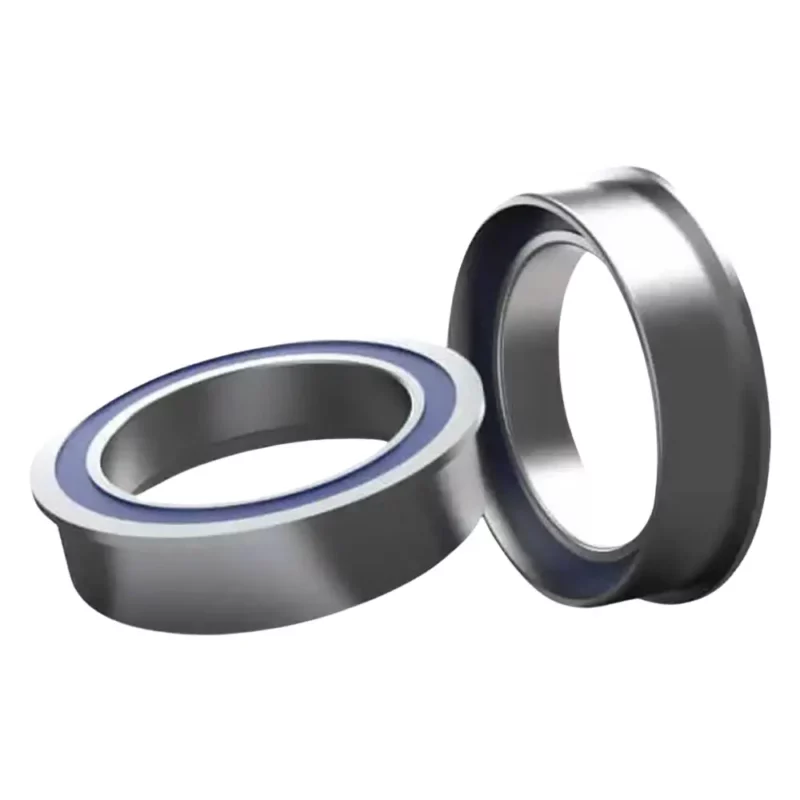 A silver Praxis M30 BB86 BB90 BB92 Bottom Bracket with blue seals.