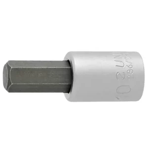 A silver and black Unior 3/8" Hex Socket Bit.