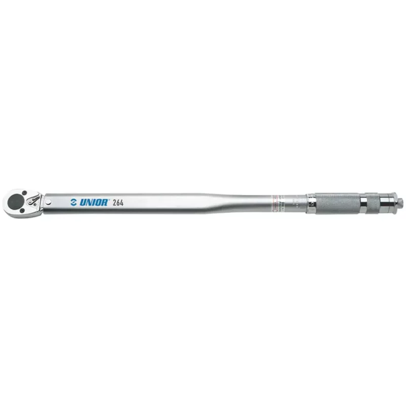 A chrome silver Unior 5-110 NM Slipper 3/8" Torque Wrench.