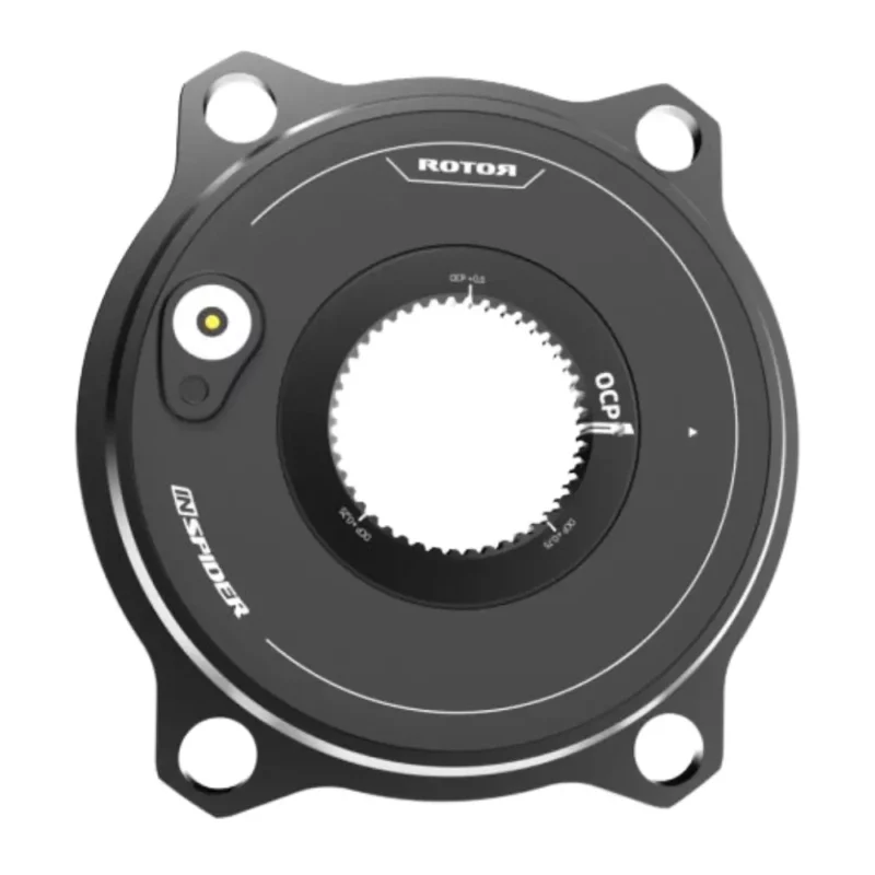 The front of a black ROTOR INspider Road Power Meter.