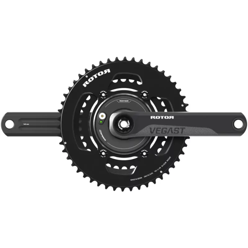 A black 2x ROTOR INspider Vegast Road Power Meter Crankset.