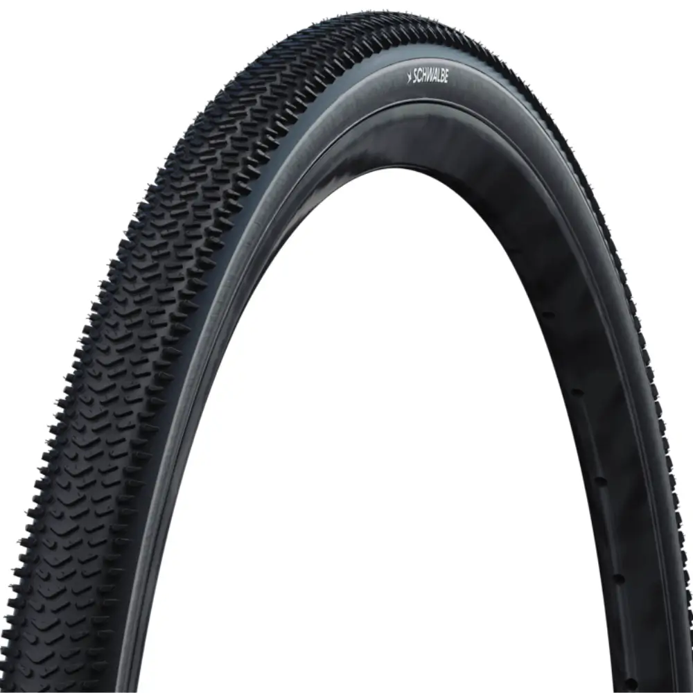 A close up of the tread on a Schwalbe G-One R Gravel Tire.