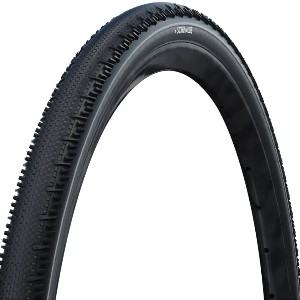 A view of the tread on a black Schwalbe G-One RS Gravel Tire.