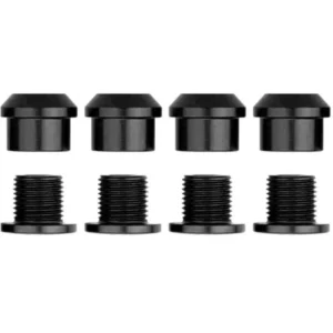 A set of 4 black ALUGEAR 1x Chainring Bolts.