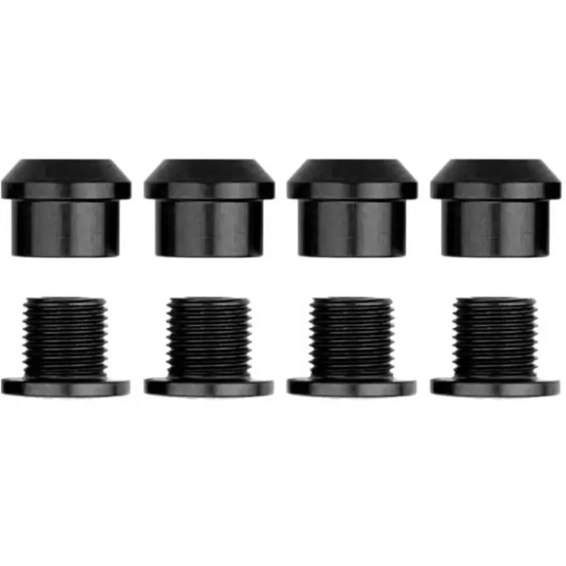 A set of 4 black ALUGEAR 1x Chainring Bolts.