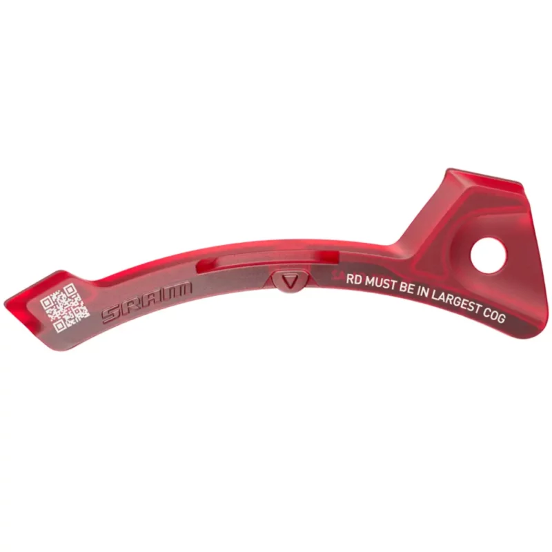 A red SRAM RED E1 AXS Front Derailleur Setup Tool.