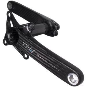 An angled image of a gloss black THM Clavicula XC MTB Crankset.