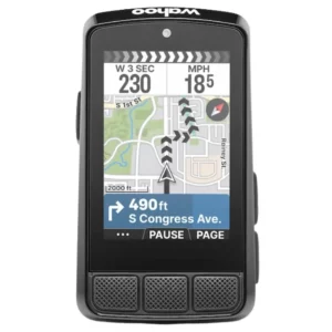 The front of a Wahoo ELEMNT Bolt 3 Bike Computer with a color navigation screen.