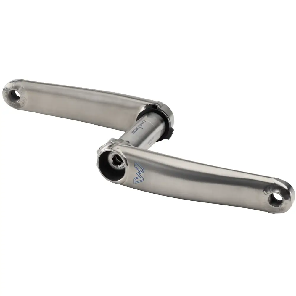 A silver 8-bolt Cane Creek eeWings Road Titanium Crankset.