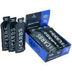 A box of Carbs Fuel Caffeinated Original 50G Energy Gels.