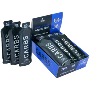 A box of Carbs Fuel Caffeinated Original 50G Energy Gels.