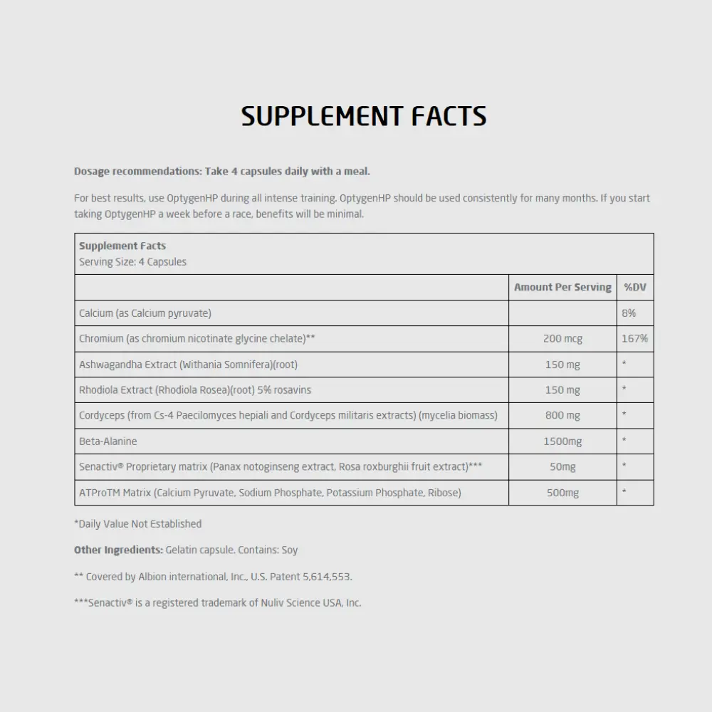 First Endurance OptygenHP Supplement Facts