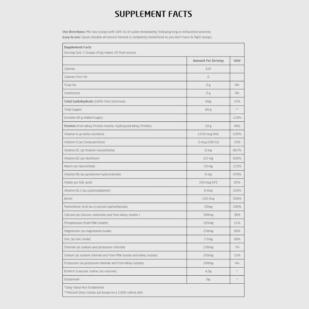 First Endurance Ultragen Recovery Drink Mix Nutrition Facts