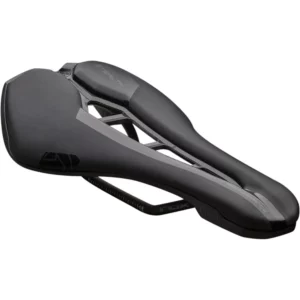 The front of a black PRO Stealth Sport Saddle.