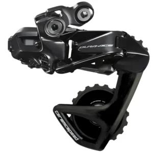 A Shimano DURA-ACE 9250 Rear Derailleur with Black CeramicSpeed Alpha RS OSPW installed on it.
