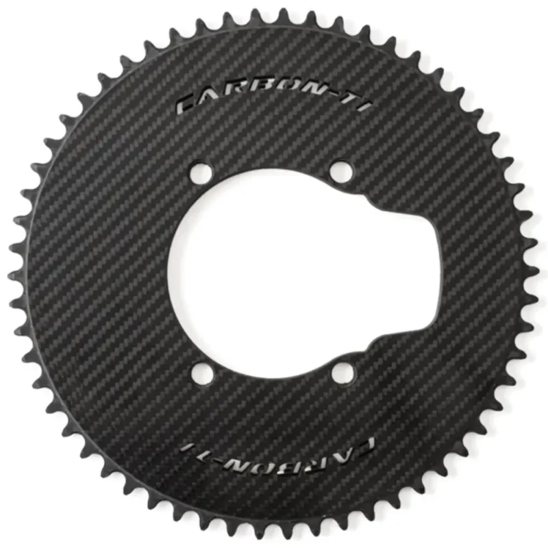 A black Carbon-Ti X-Aeroring 1x Shimano DA9200 Chainring.