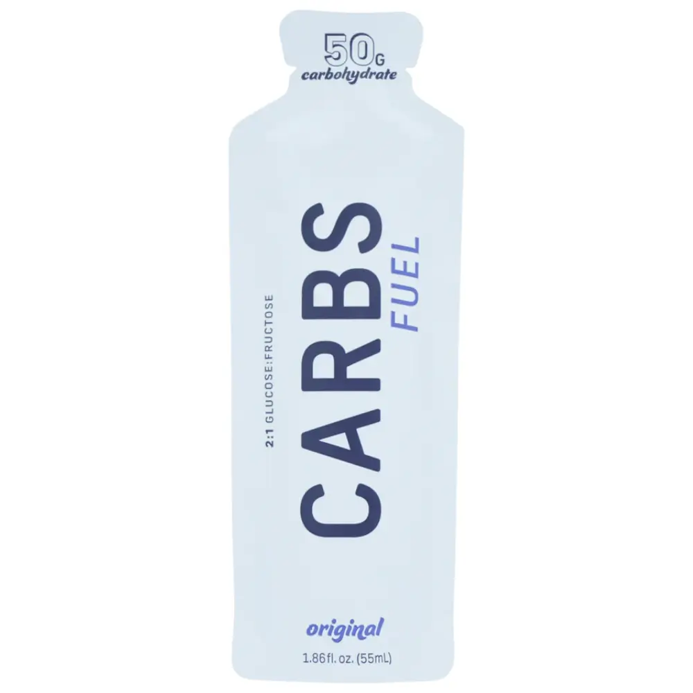 The front of a Carbs Fuel Original 50G Energy Gel.
