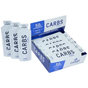 A box of Carbs Fuel Original 50G Energy Gel in retail packaging.