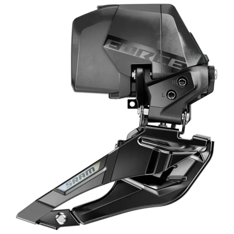 A black SRAM Force E1 AXS Front Derailleur.