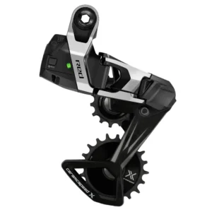 A SRAM RED E1 XPLR Rear Derailleur with Black CeramicSpeed X Alpha OSPW.