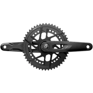 A black SRAM Rival E1 AXS Power Meter Crankset.