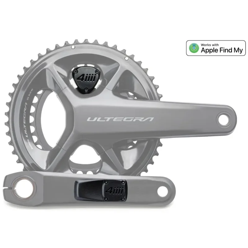 A greyed out Shimano Ultegra crankset for the 4iiii PRECISION 3+ Right Side Factory Install with the Apple Find My Logo.