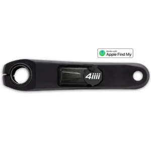 A black 4iiii PRECISION 3+ Shimano R7100 Power Meter with the Apple Find My Logo.