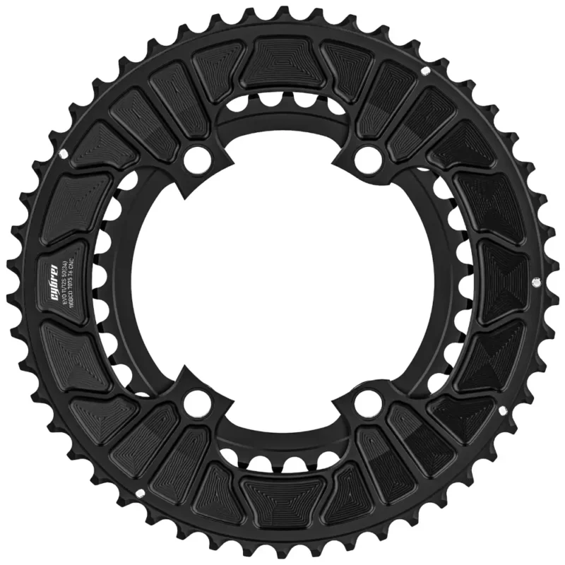 Inner and outer black CYBREI EVO 110x4 Chainrings.