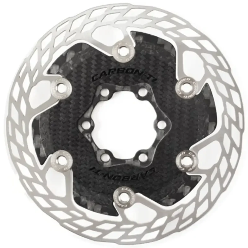 A black and silver 6-bolt Carbon-Ti X-Rotor Aero Disc Brake Rotor.