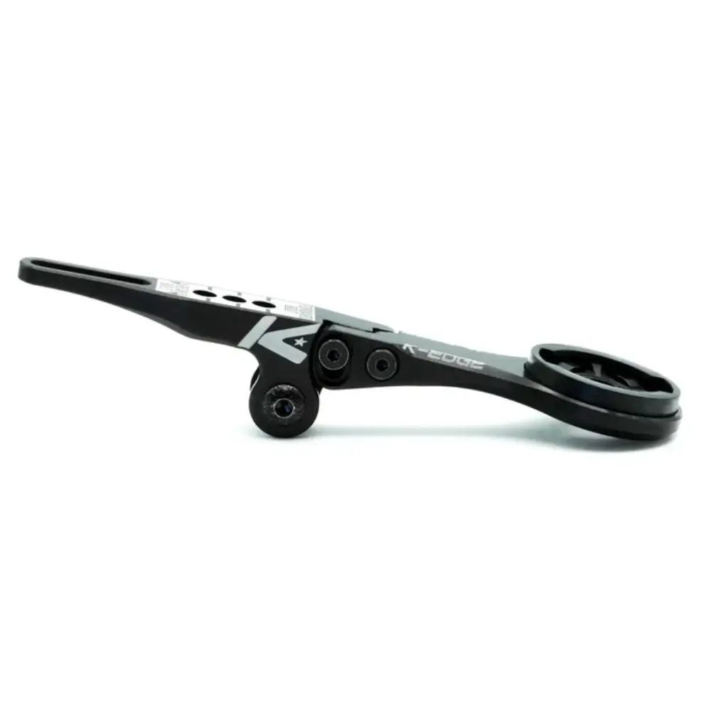 An angled view of a black K-EDGE Garmin Integrated Handlebar System (IHS) Combo Mount.