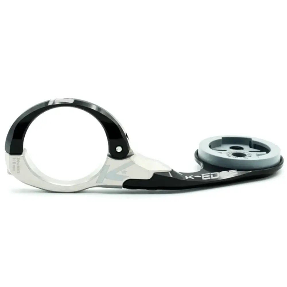 An angled view of a black and silver K-EDGE Wahoo BOLT Race Mount.