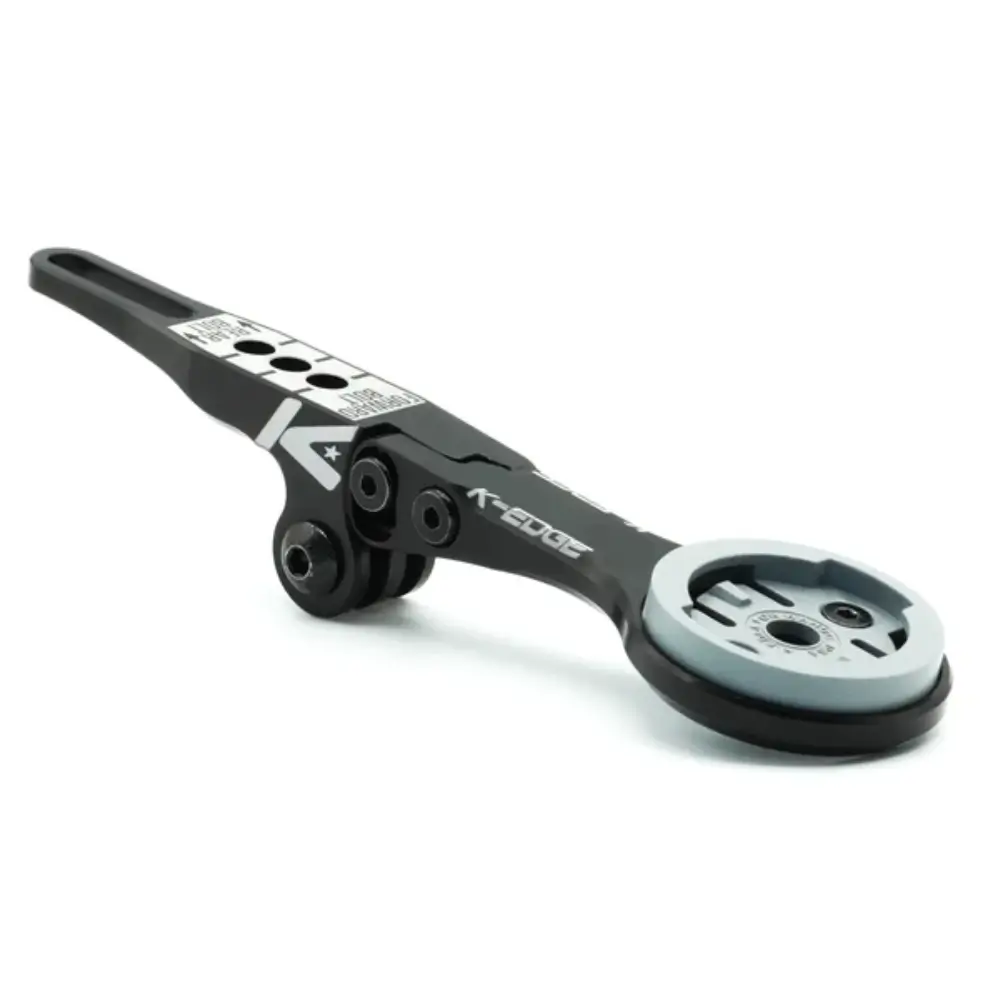 An angled view of a black K-EDGE Wahoo Integrated Handlebar System (IHS) Combo Mount.