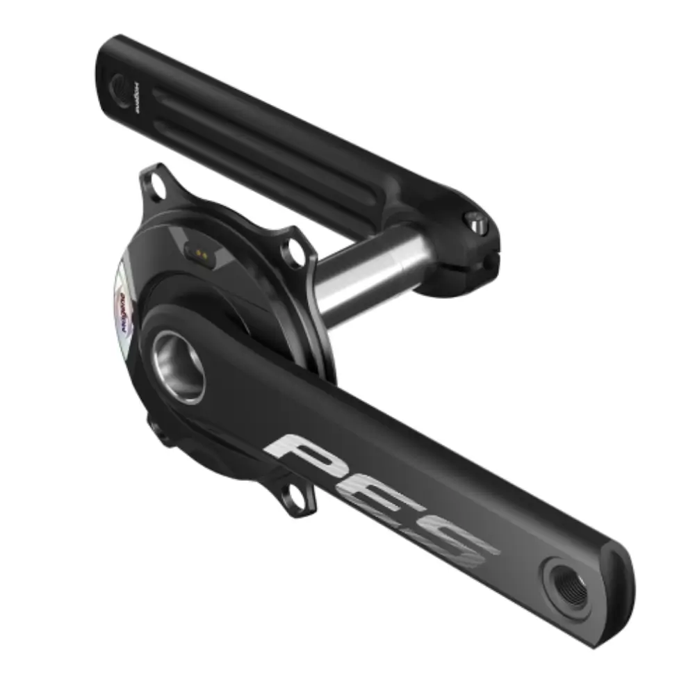 The side view of a black Magene PES P515 Road Power Meter Crankset with silver spindle.