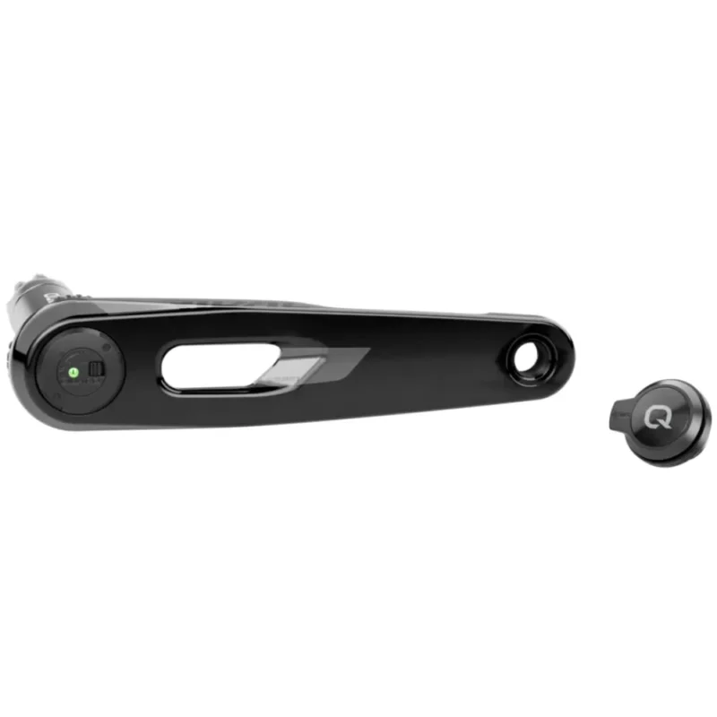 A black SRAM Rival E1 AXS Power Meter Crank Arm with a Qaurq power meter cap.