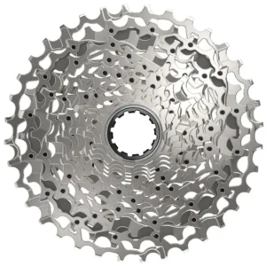 The front of a silver SRAM Rival XG-1250 12-Speed Cassette.
