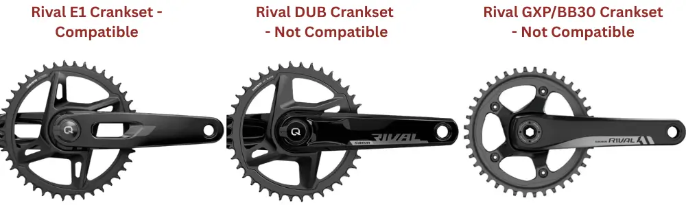 A diagram showing the different SRAM crankset and labeled as "Compatible" or "Not Compatible"