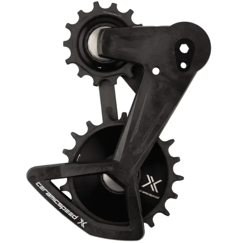 A black CeramicSpeed OSPW X for SRAM Eagle AXS Transmission rear derailleurs.