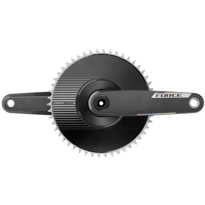 A grey and silver SRAM Force E1 1x Aero Road Crankset.