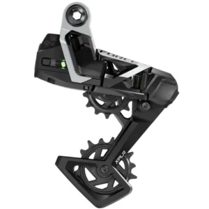 A black and silver SRAM Force E1 XPLR AXS Rear Derailleur.