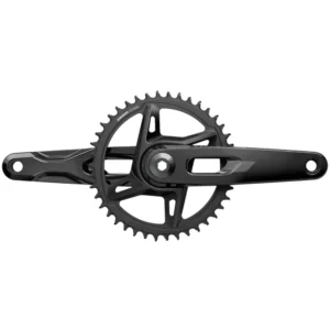 A black SRAM Rival E1 1x XPLR Crankset with cutouts in the crank arms.