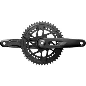 A black SRAM Rival E1 2x Road Crankset.