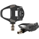 A set of two black Shimano 105 PD-R7000 Pedals with silver spindles.