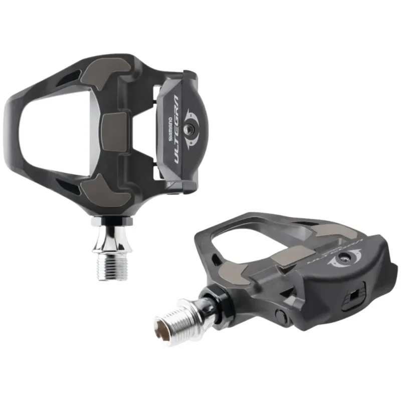 A set of two black SShimano Ultegra PD-R8000 Pedals with silver spindles.