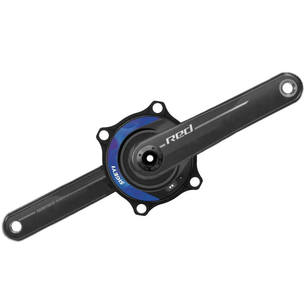 A black Sigeyi AXO SRAM 8-Bolt 107 4-Bolt Road/Gravel Power Meter with blue Sigeyi logo.