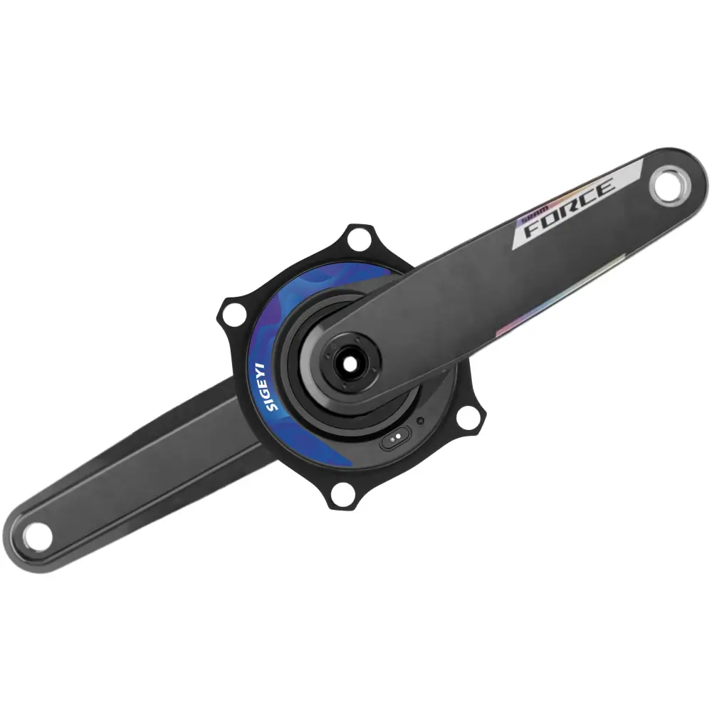A black Sigeyi AXO 110x4 BCD SRAM Force E1 Power Meter Crankset with blue Sigeyi logo.